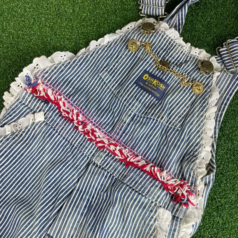 Vintage 90s Y2K OshKoshB'Gosh Custom Redone Pinstripe Girls Overalls Sz 4T